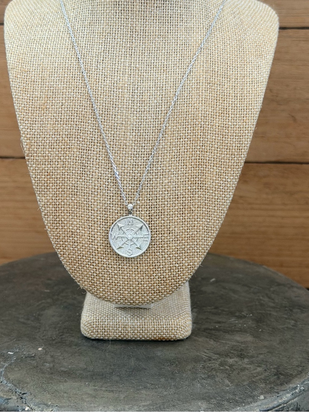 Must Have Silver Compass Coin Pendant Necklace